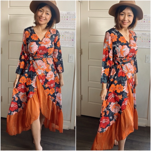 019 Ruffle hem floral print boho gypsy maxi dress - Picture 4 of 9